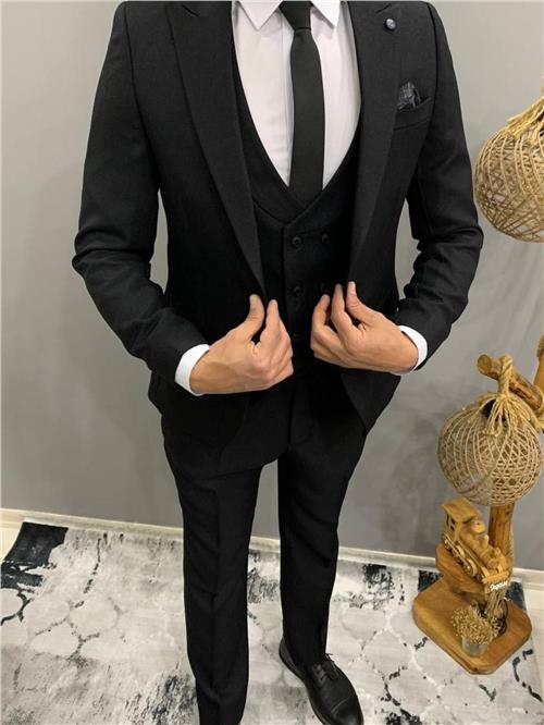 Men slim fit three-piece suit wholesale Black color 673035