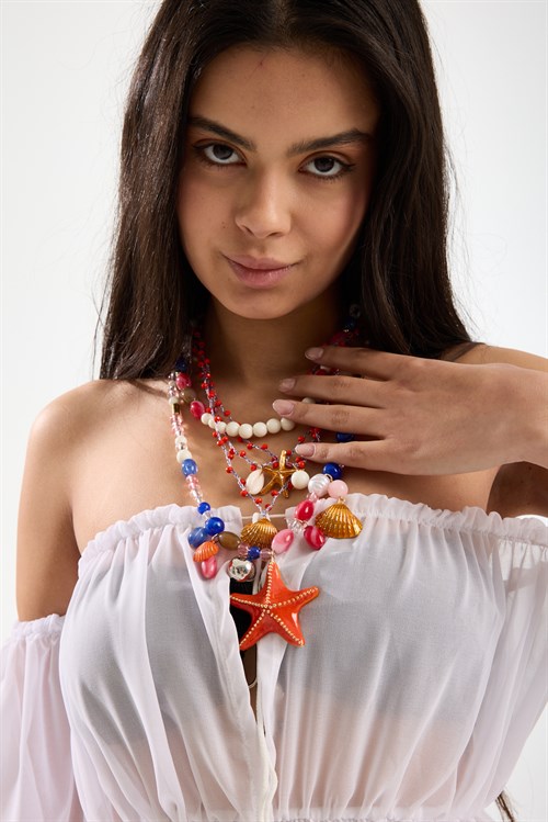 Multi Layered Necklace with Starfish and Shell Charms