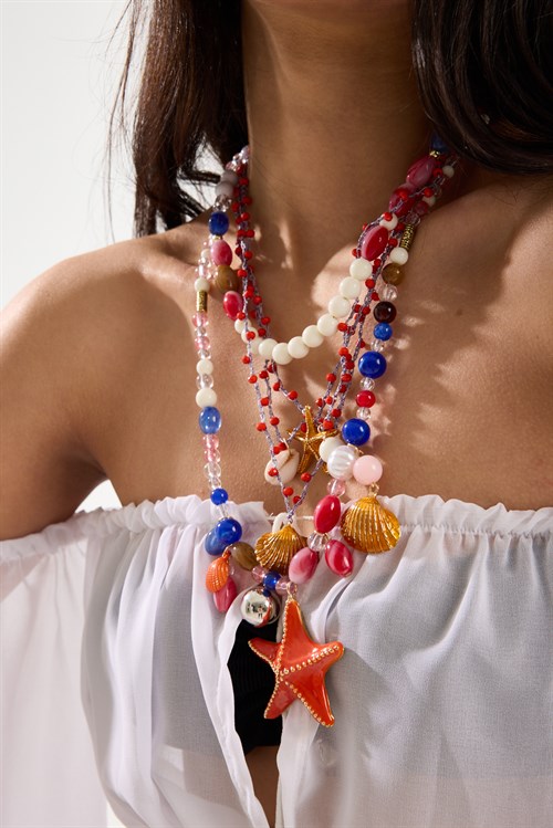 Multi Layered Necklace with Starfish and Shell Charms