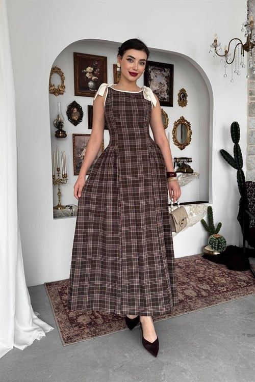 Mumu Dress with Bow Detail - Brown