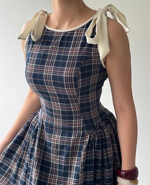 Mumu Dress with Bow Detail - Navy
