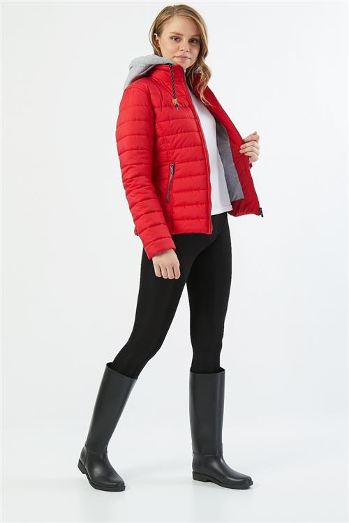 Wholesale Orange Jersey Lined Detachable Hood Puffer Vest