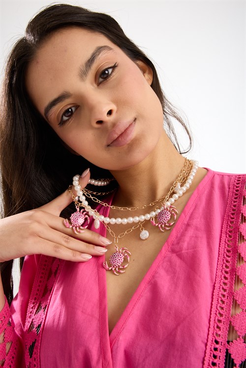 Pink Crab Necklace