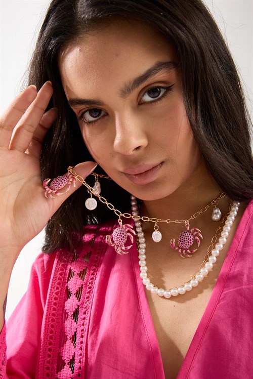 Pink Crab Necklace