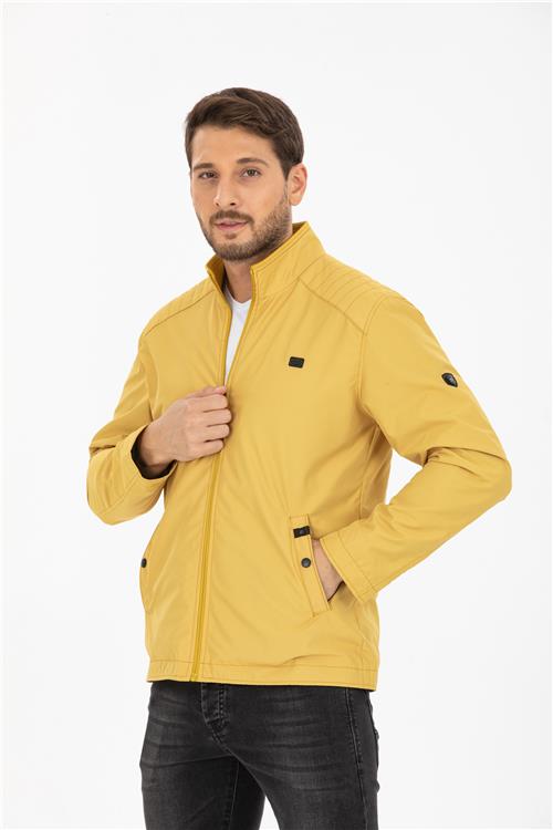 Wholesale Yellow Stand Collar Shoulder Detail Jersey Lined Spring Jacket