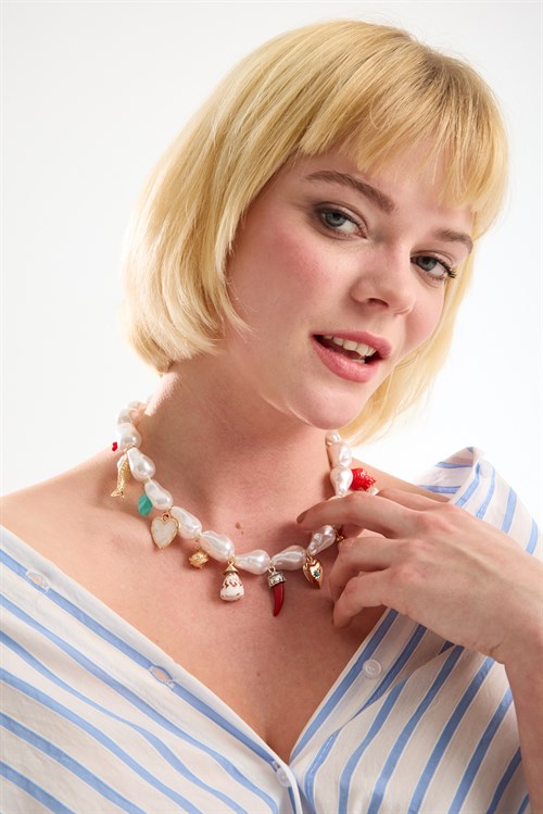 Seashell Charm Pearl Necklace