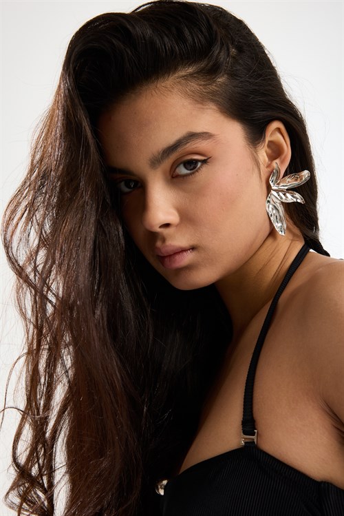 Silver Large Leaf Earrings