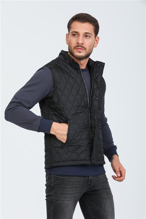Wholesale Black Diamond Pattern Stand Collar Vest