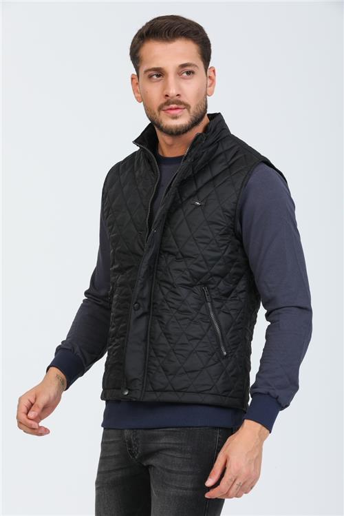 Wholesale Black Diamond Pattern Stand Collar Vest