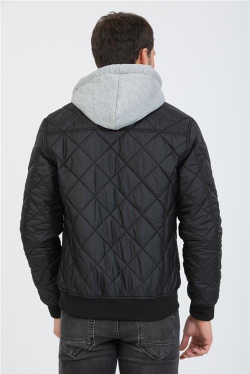 Wholesale Black Diamond Pattern Detachable Hood Jacket