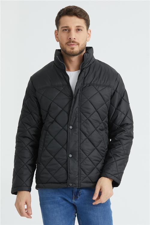 Wholesale Black Diamond Pattern Puffer Stand Collar Jacket