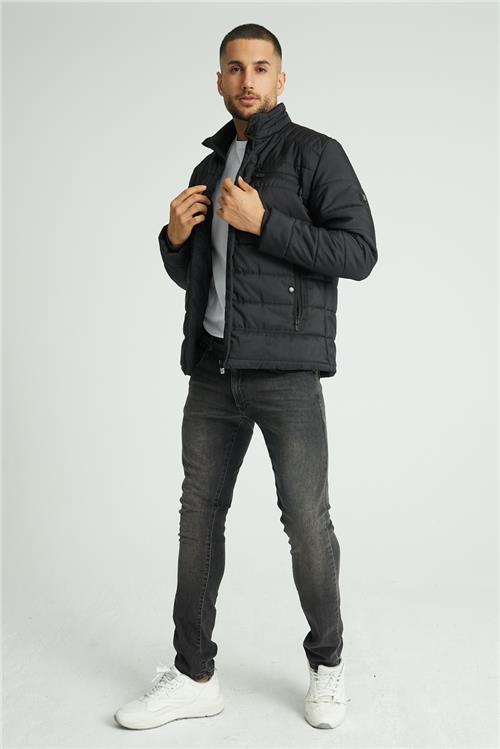 Wholesale Black Double Zipper Pocket Stand Collar Jacket