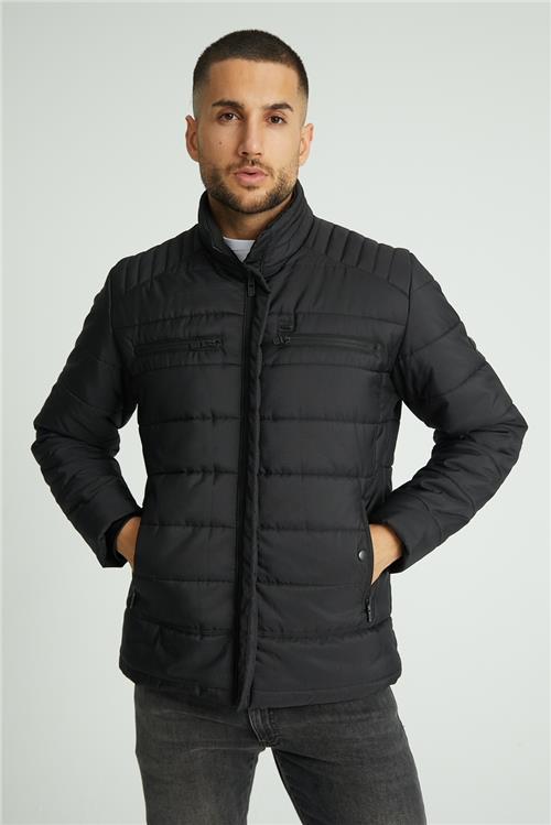 Wholesale Black Double Zipper Pocket Stand Collar Jacket