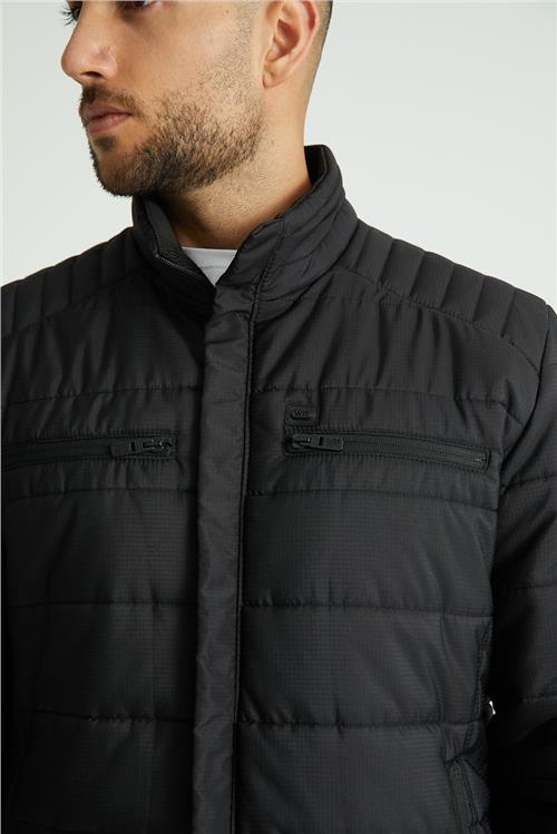 Wholesale Black Double Zipper Pocket Stand Collar Jacket