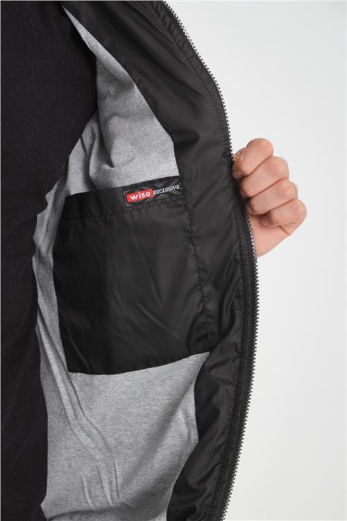 Wholesale Black Faux Leather Hooded Puffer Jacket