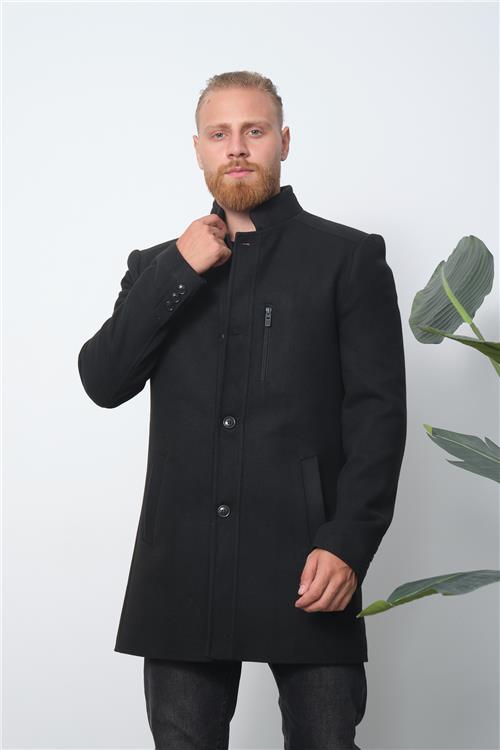 Wholesale Black Stand Collar Cashmere Coat