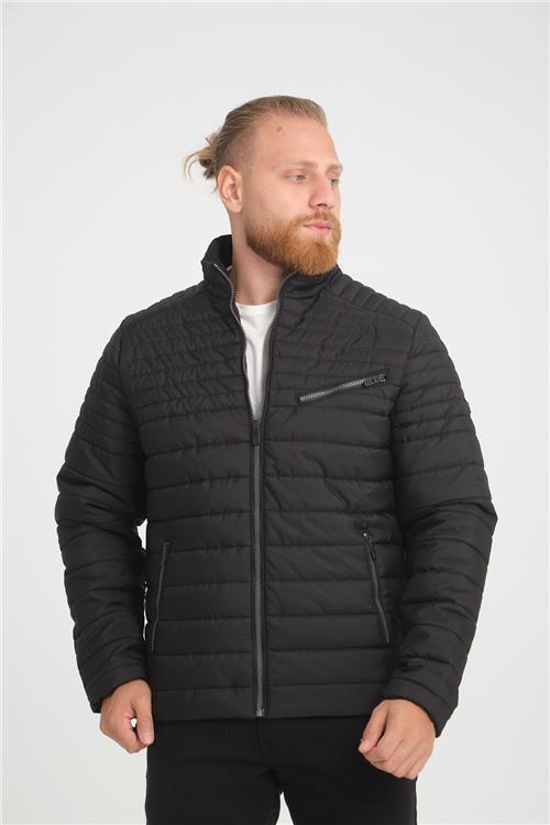 Wholesale Black Chest Zipper Detail Stand Collar Jacket