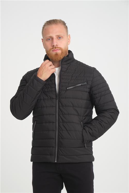 Wholesale Black Chest Zipper Detail Stand Collar Jacket