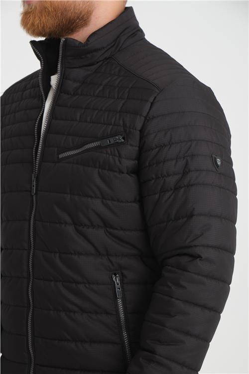 Wholesale Black Chest Zipper Detail Stand Collar Jacket