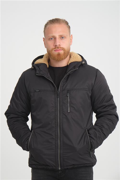 Wholesale Black Hooded Fur Lined Coat