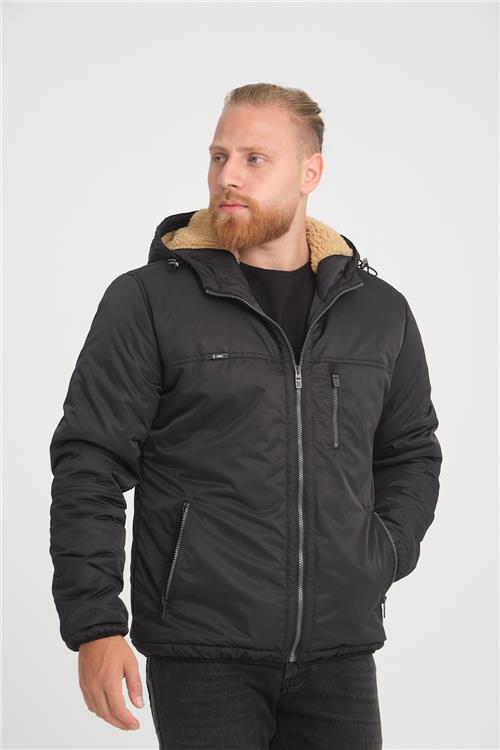 Wholesale Black Hooded Fur Lined Coat