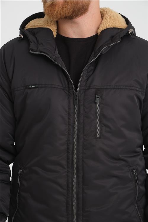 Wholesale Black Hooded Fur Lined Coat