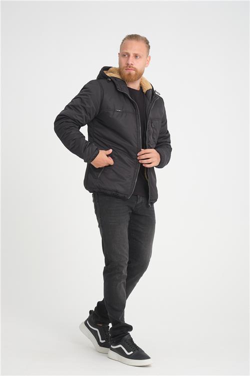 Wholesale Black Hooded Fur Lined Coat