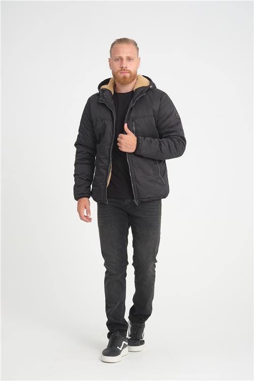 Wholesale Black Hooded Fur Lined Coat