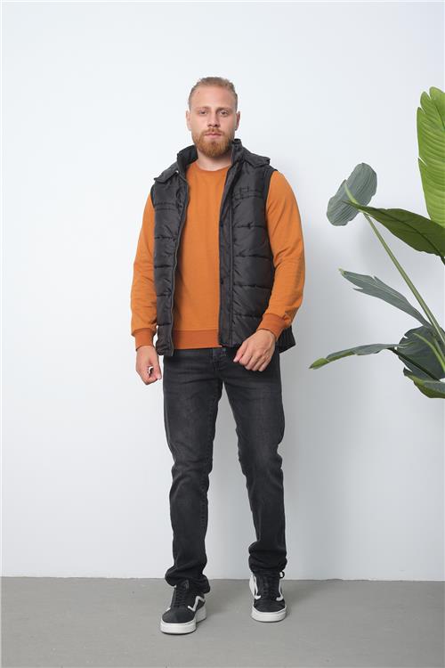 Wholesale Black Hooded Jersey Lined Puffer Vest