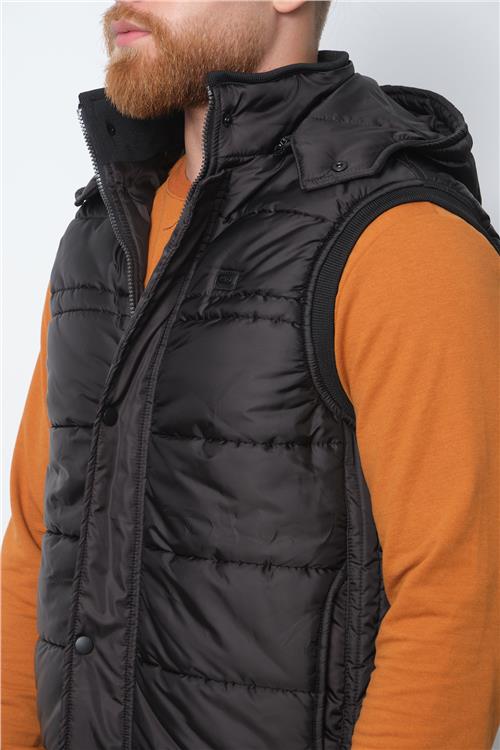 Wholesale Black Hooded Jersey Lined Puffer Vest
