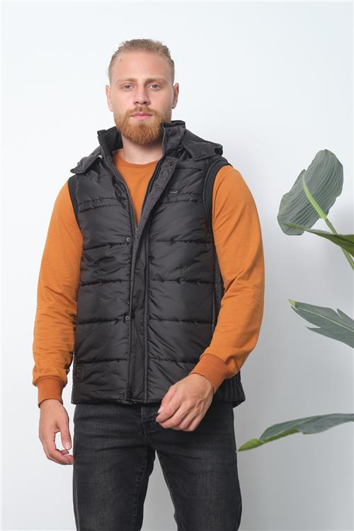 Wholesale Black Hooded Jersey Lined Puffer Vest