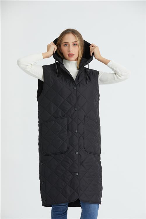 Wholesale Black Oversized Long Quilted Vest