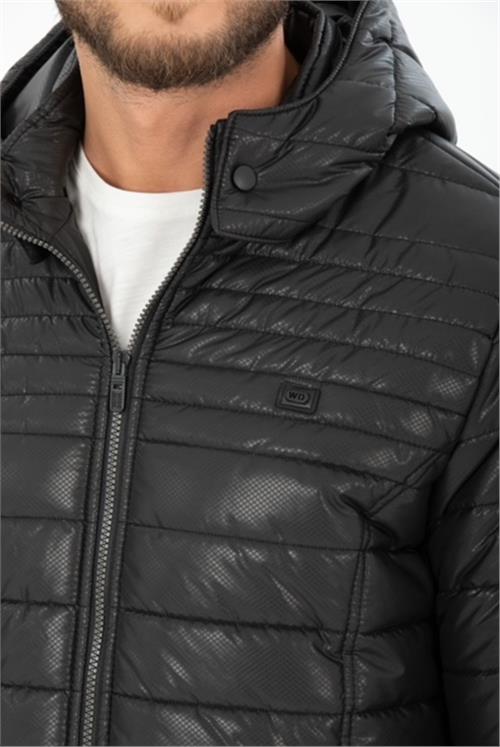 Wholesale Black Burnt Fabric Detachable Hood Jacket