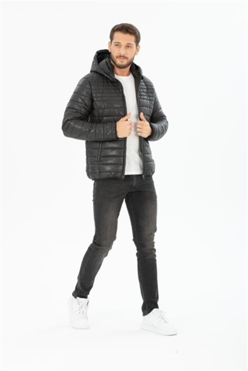 Wholesale Black Burnt Fabric Detachable Hood Jacket