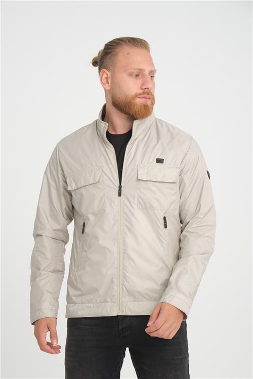 Wholesale Beige Stand Collar Pocketed Jersey Lined Spring Jacket