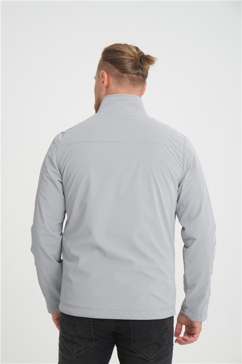 Wholesale Beige Stand Collar Shoulder Detail Jersey Lined Spring Jacket