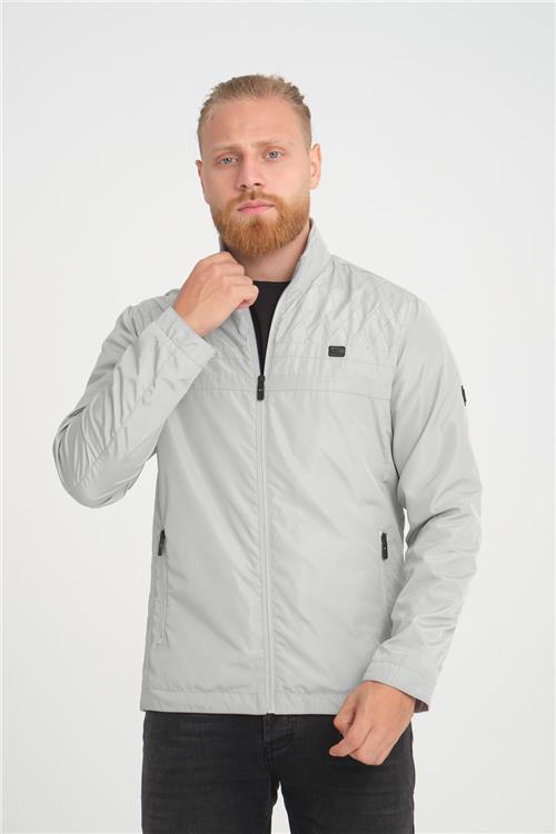 Wholesale Beige Stand Collar Shoulder Detail Jersey Lined Spring Jacket