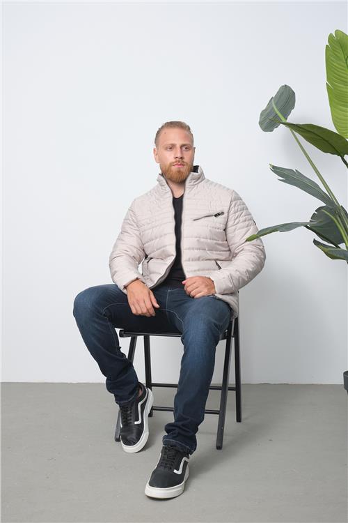 Wholesale Beige Chest Zipper Detail Stand Collar Jacket