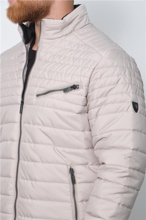 Wholesale Beige Chest Zipper Detail Stand Collar Jacket