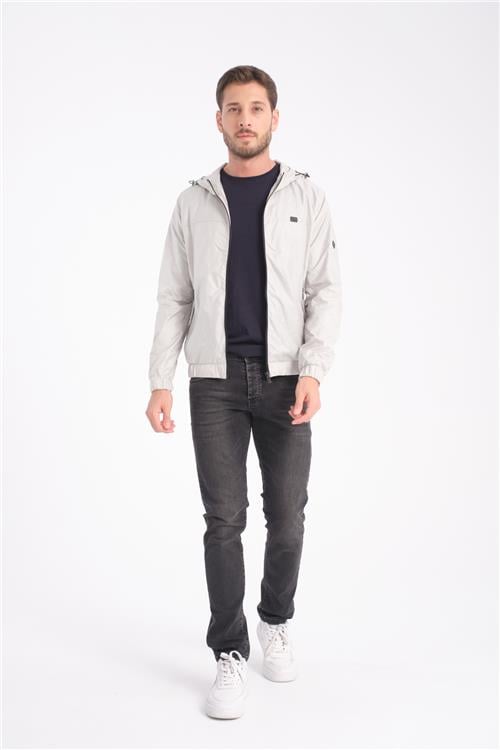 Wholesale Beige Hooded Jersey Lined Spring Jacket