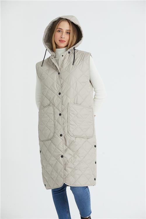 Wholesale Beige Oversized Long Quilted Vest