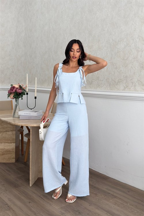 Wholesale Baby Blue Linen Two-Piece Set