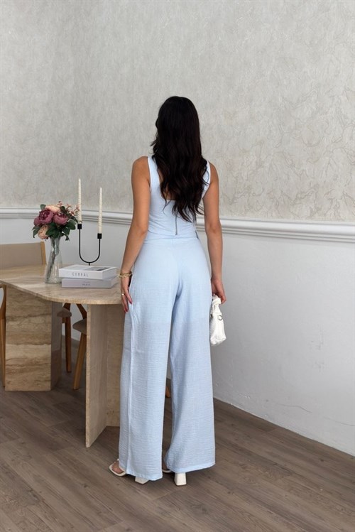 Wholesale Baby Blue Linen Two-Piece Set