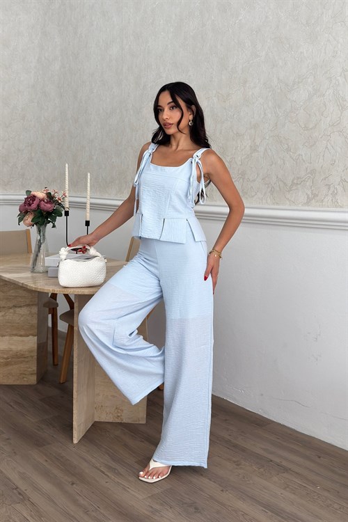 Wholesale Baby Blue Linen Two-Piece Set