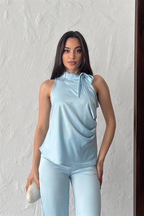 Wholesale Baby Blue Satin Blouse