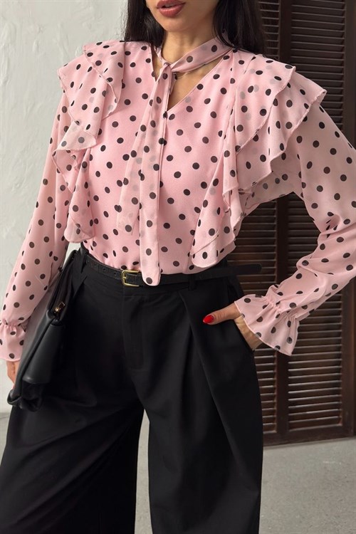 Wholesale Baby Pink Polka Dot Chiffon Blouse
