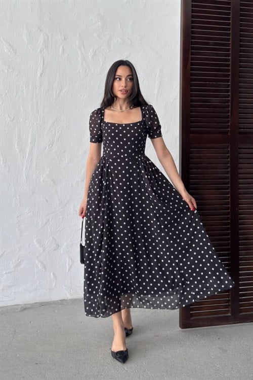 Wholesale Black Polka Dot Chiffon Dress