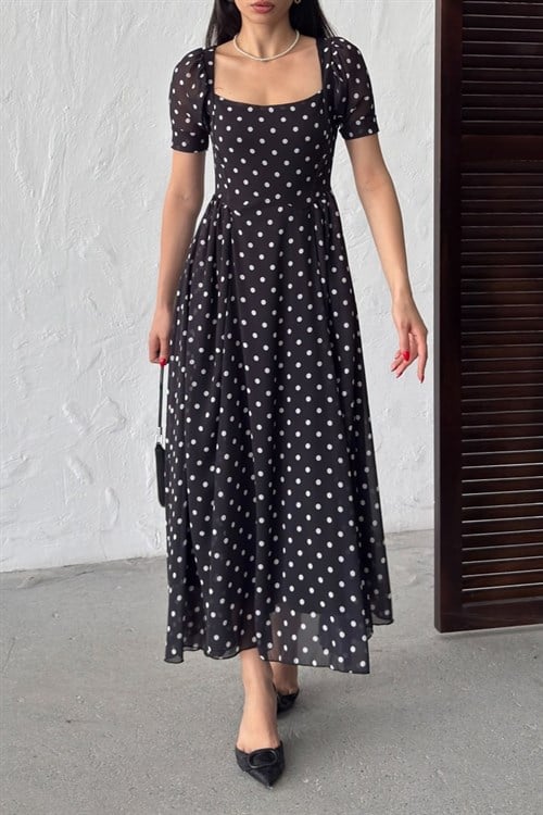 Wholesale Black Polka Dot Chiffon Dress