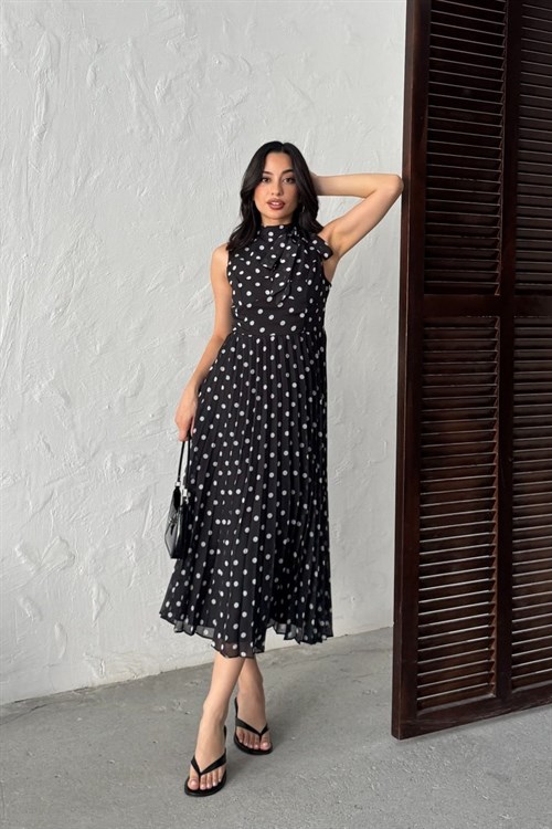Wholesale Black Polka Dot Chiffon Dress