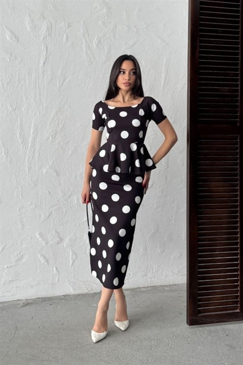 Wholesale Black Polka Dot Skirt Suit